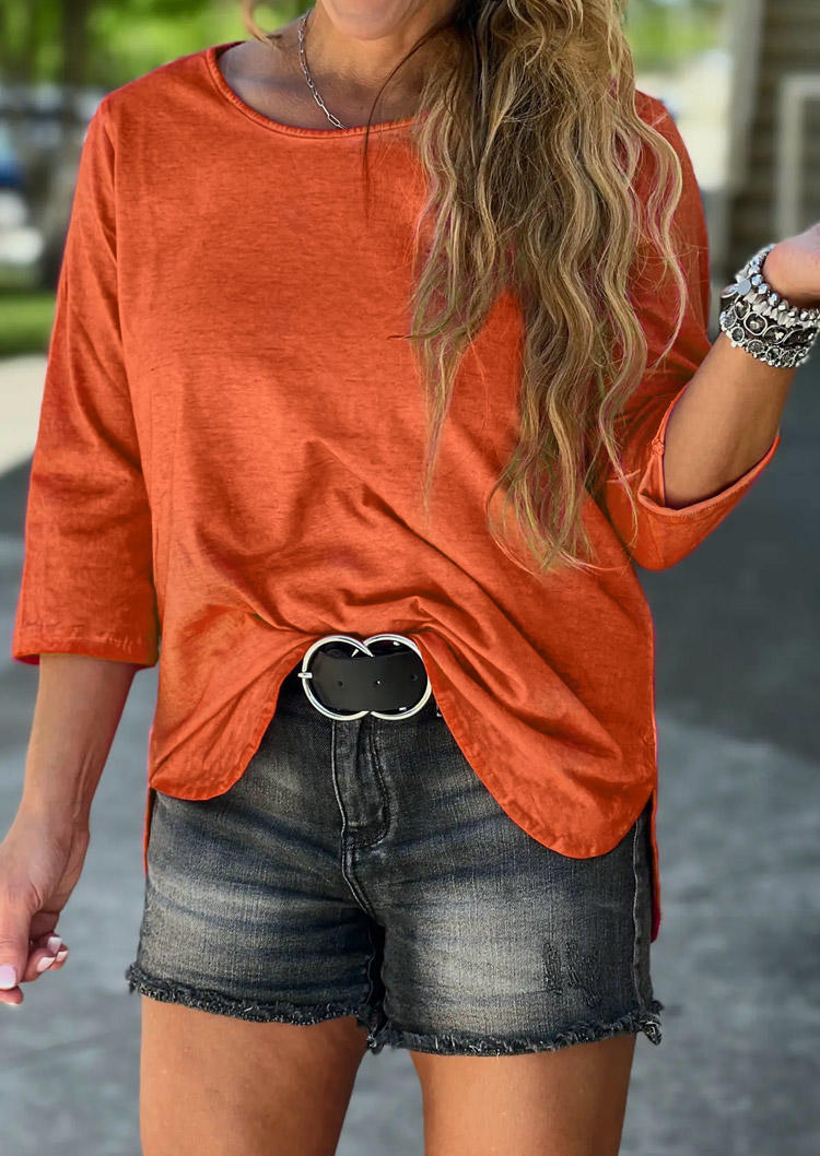 

Blouses Cut Out Slit Open Back O-Neck Blouse in Orange. Size: L,M,,XL