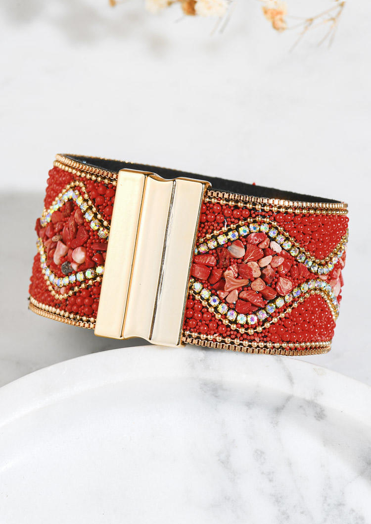 

Bracelet Rhinestone Bohemian Magnet Buckle Bracelet in Orange. Size