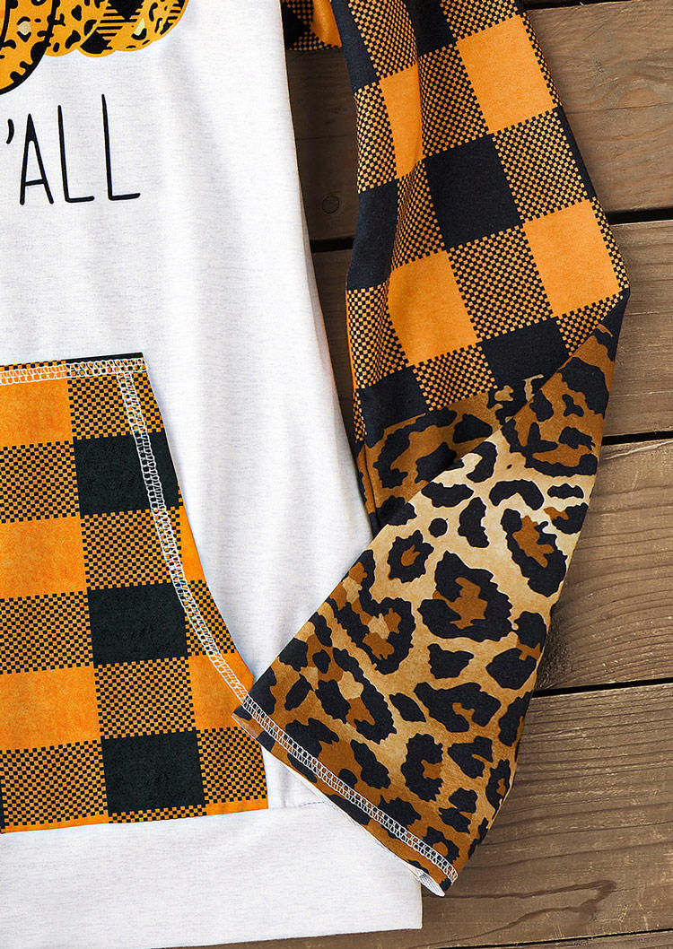 It's Fall Y'all Leopard Plaid Pumpkin Kangaroo Pocket Hoodie