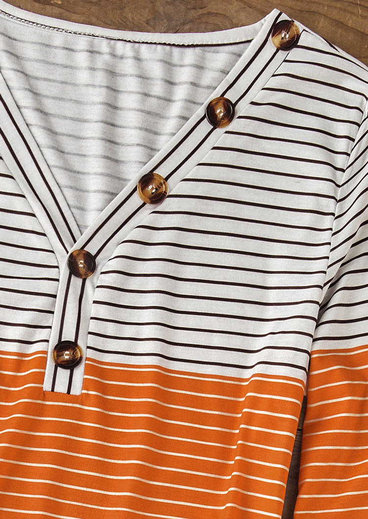 Color Block Striped Button Long Sleeve Blouse