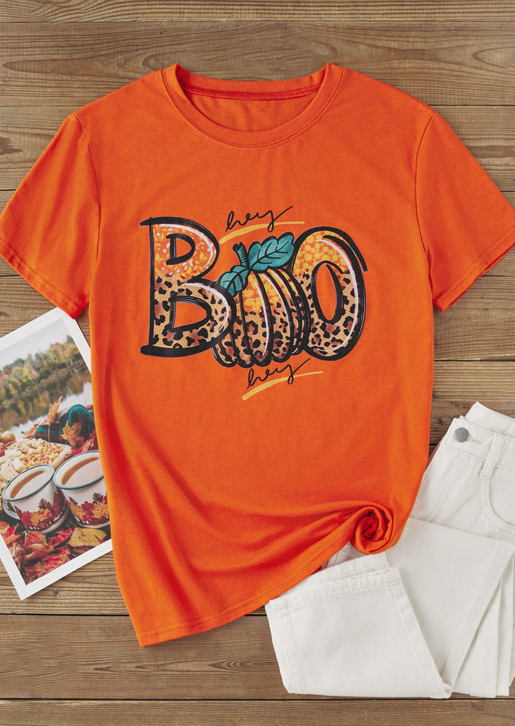 

T-shirts Tees Halloween Boo Leopard Pumpkin T-Shirt Tee in Orange. Size: L,M