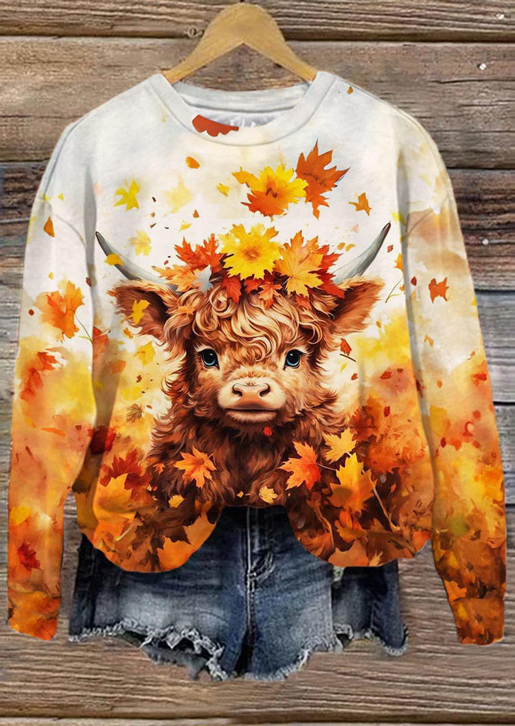 

Sweatshirts Maple Leaf Gradient Highland Cattle Sweatshirt in Multicolor. Size: L,M