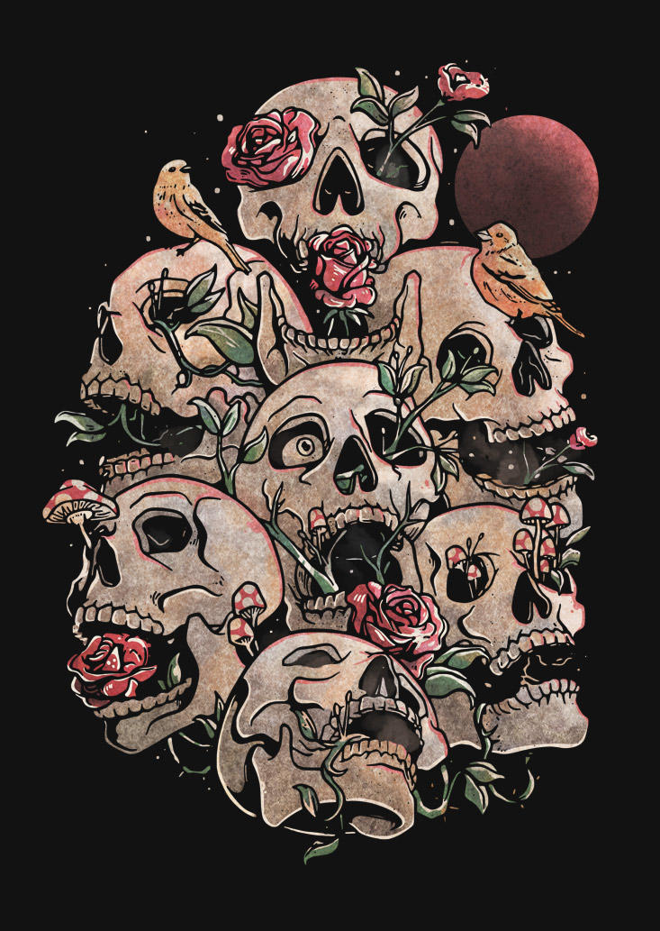 Halloween Skull Floral Ethnic Art Graphic T-Shirt Tee