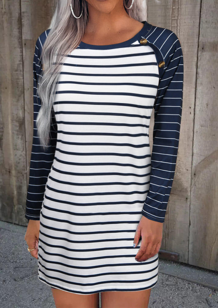 Striped Button Long Sleeve Mini Dress