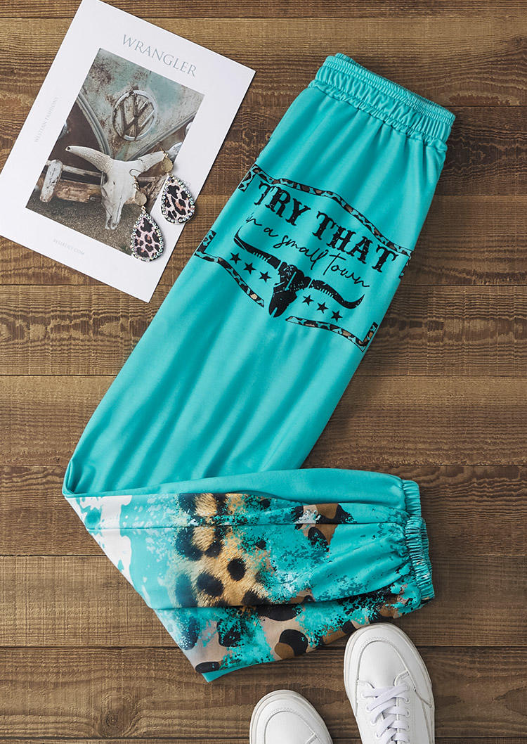 

Pants Leopard Steer Skull Color Block Bleached Sweatpants in Blue. Size
