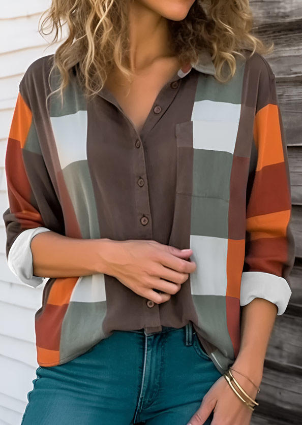 Plaid Button Turn-Down Collar Shirt
