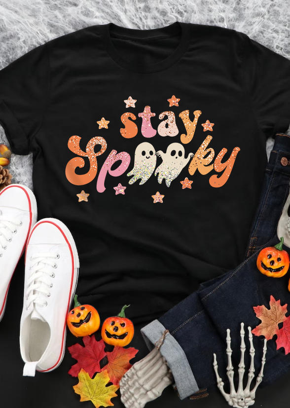 

T-shirts Tees Halloween Stay Spooky Ghost T-Shirt Tee in Black. Size