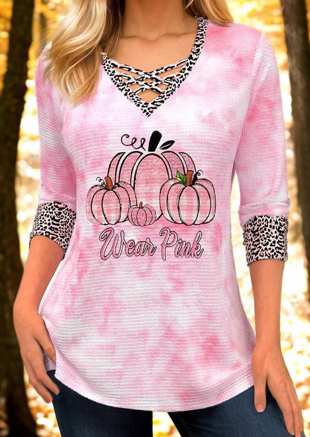 Wear Pink Leopard Pumpkin Criss-Cross Blouse