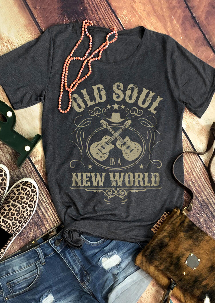 

T-shirts Tees Old Soul In A New World Guitar Retro T-Shirt Tee - Dark Grey in Gray. Size