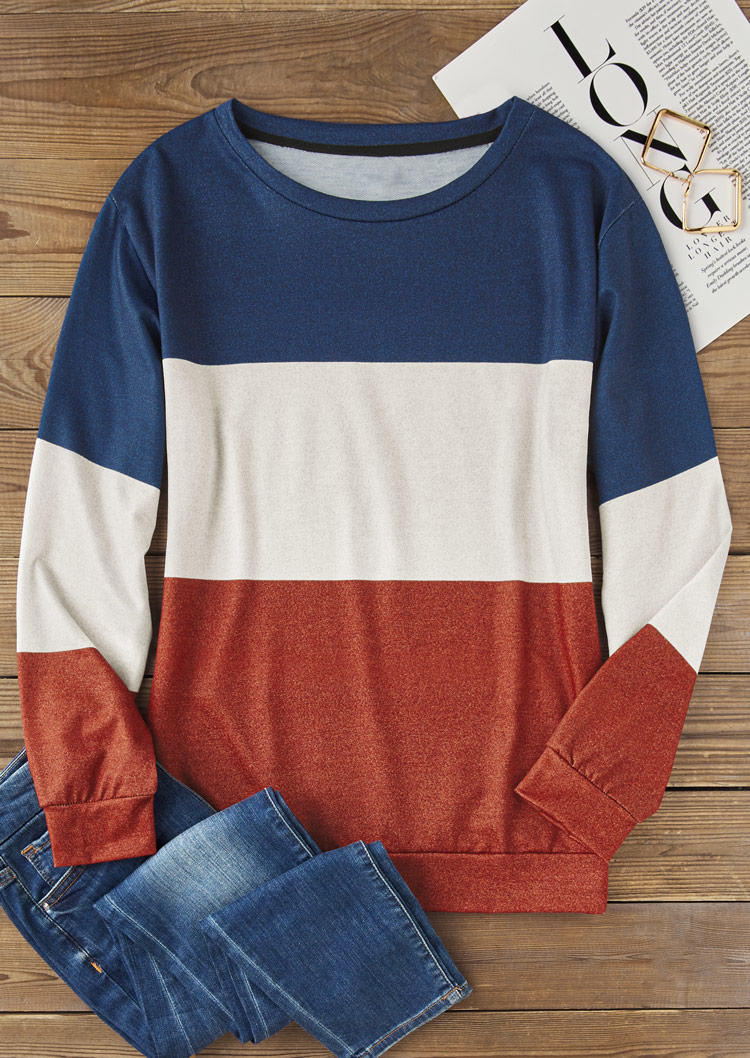 

Sweatshirts Color Block Concise O-Neck Sweatshirt in Multicolor. Size