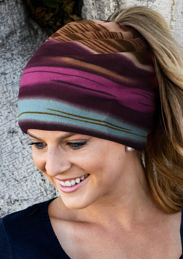 

Hats Colorful Striped Multifunctional Beanie Hat in Orange,Purple. Size