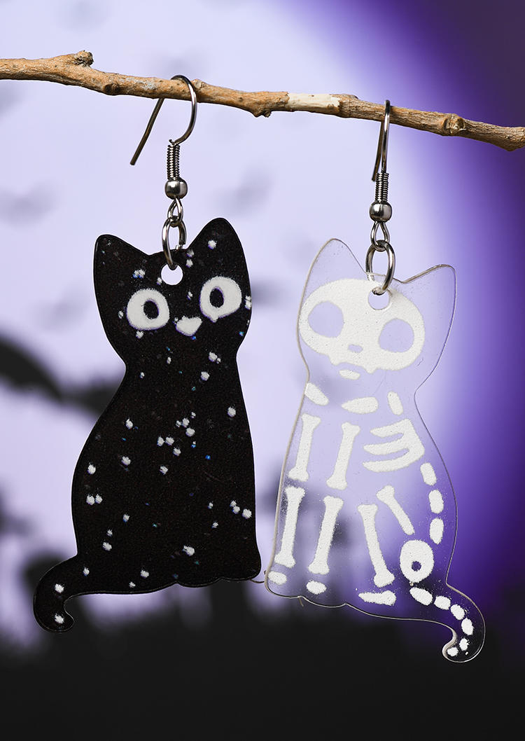 

Earrings Halloween Skeleton Cat Acryl Earrings in Multicolor. Size
