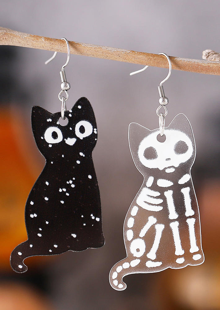Halloween Skeleton Cat Acryl Earrings
