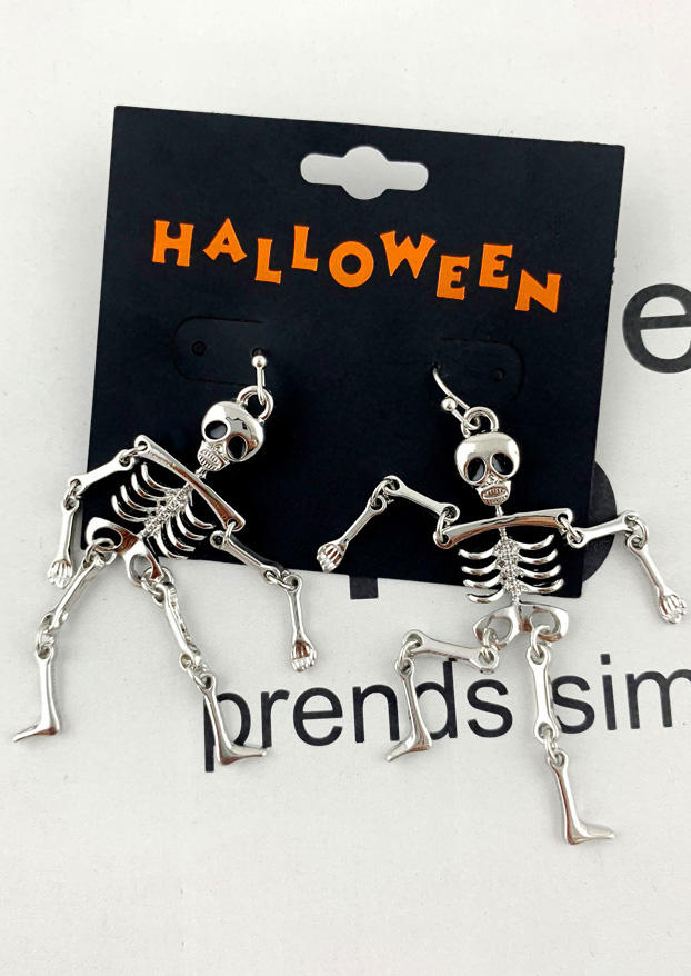 

Earrings Halloween Skeleton Drop Earrings in Silver. Size