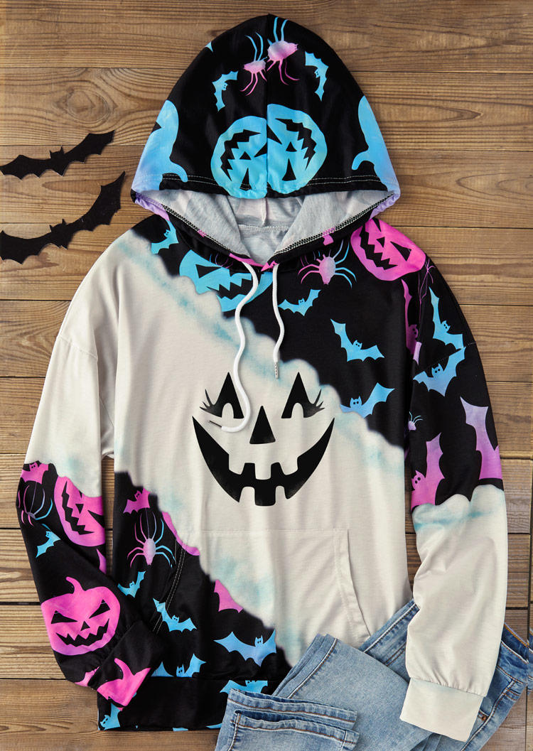 

Hoodies Halloween Gradient Pumpkin Face Bat Spider Kangaroo Pocket Hoodie in Multicolor. Size: ,XL