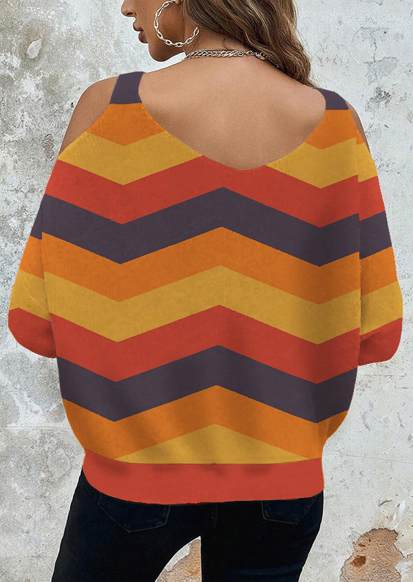 Colorful Zigzag Striped Cold Shoulder Blouse