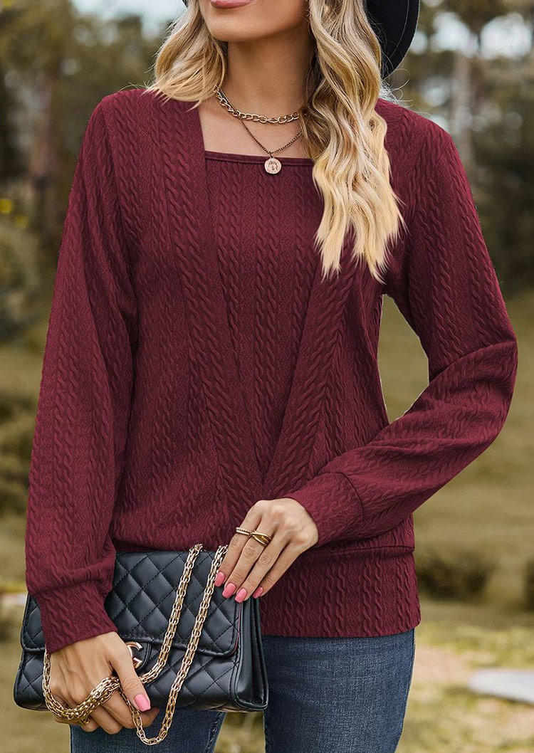 

Blouses Jacquard Long Sleeve Fake Two-Piece Blouse - Burgundy in Red. Size: M