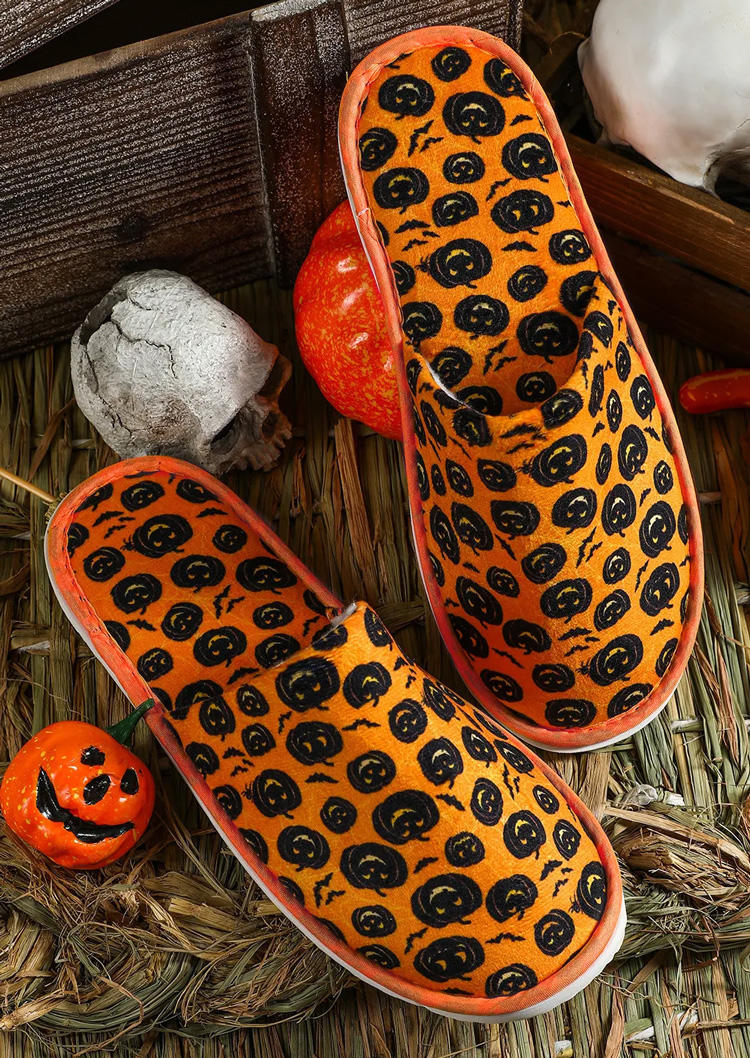 

Slippers Halloween Pumpkin Face Bat Flat Slippers in Orange. Size