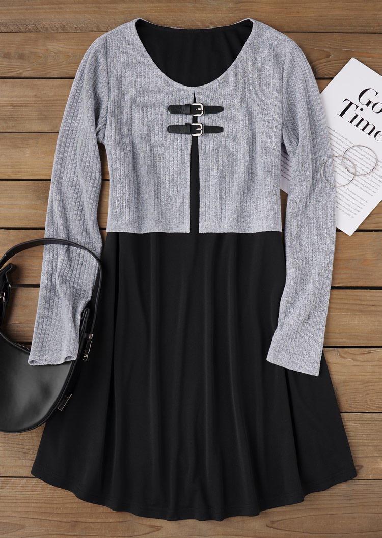 

Mini Dresses Ribbed Buckle Fake Two-Piece Mini Dress in Multicolor. Size: L,M,,XL