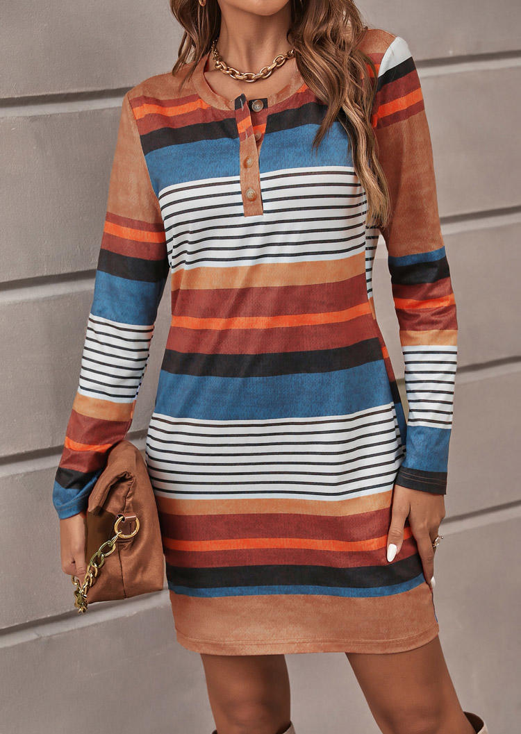 

Mini Dresses Colorful Striped Button Long Sleeve Mini Dress in Multicolor. Size: L,M,,XL