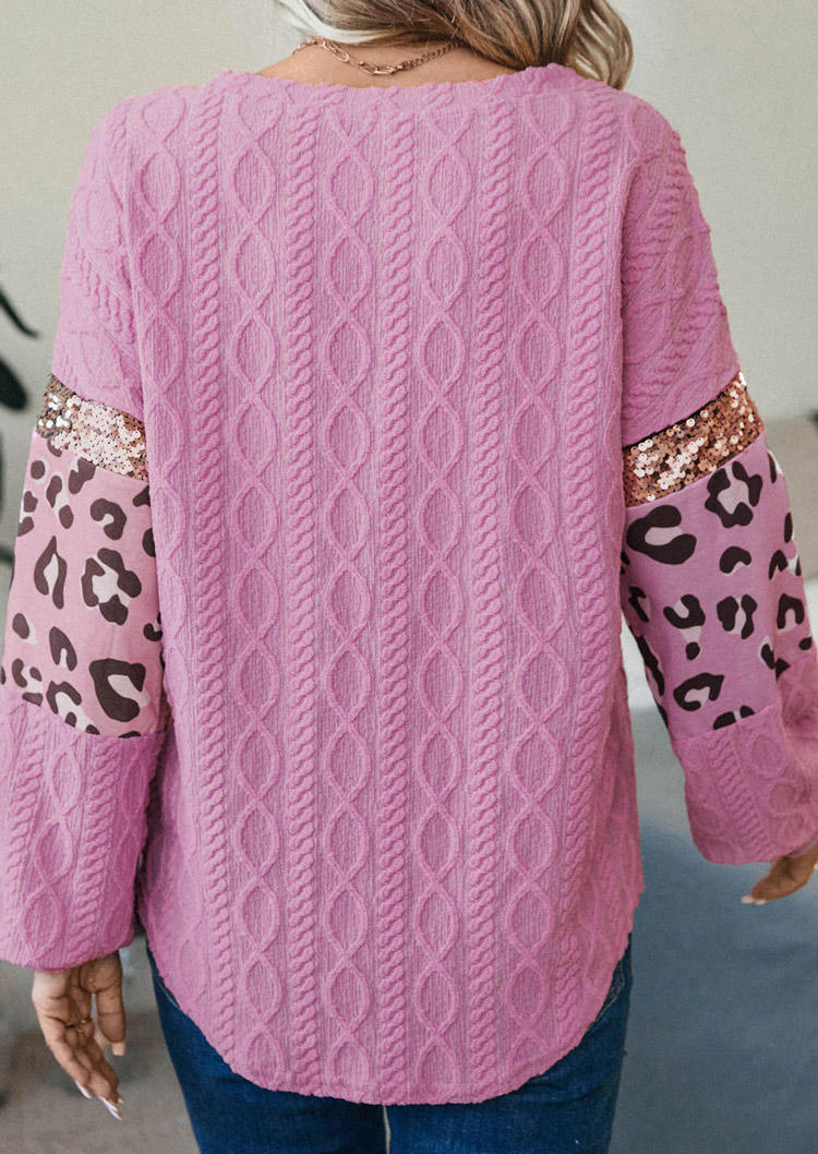 

Sweatshirts Leopard Jacquard O-Neck Sweatshirt in Pink. Size: L,M,,XL