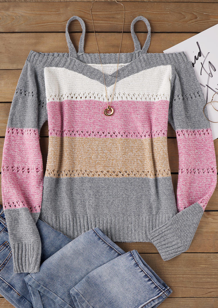 

Sweaters Color Block Striped Cold Shoulder Sweater in Multicolor. Size