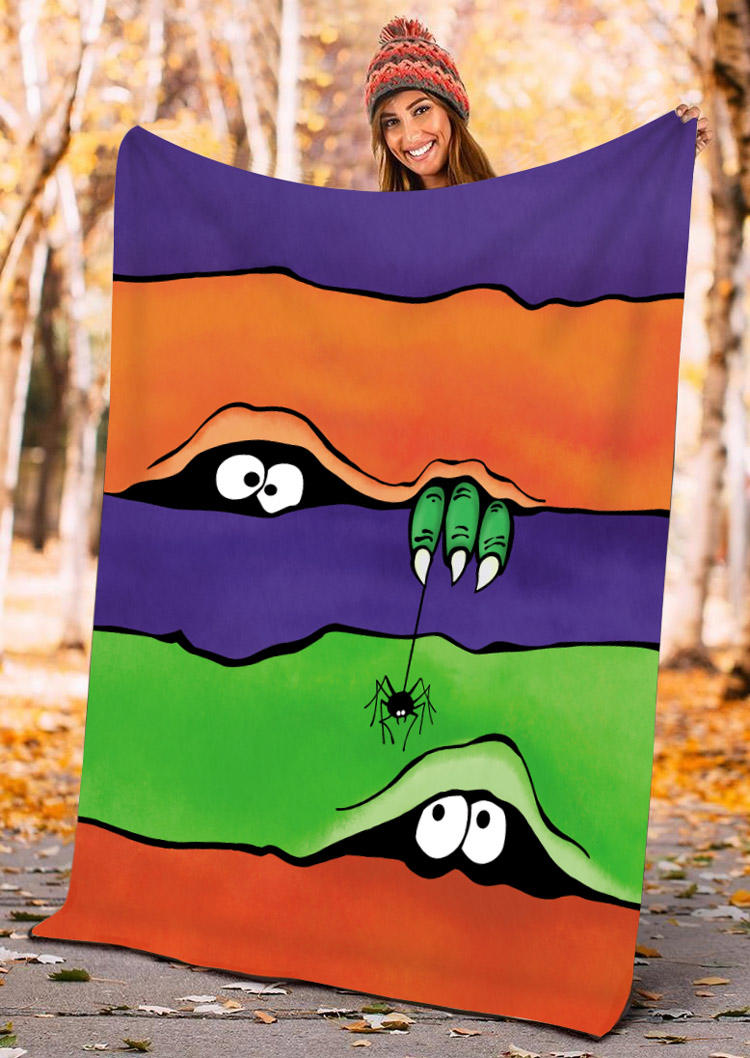 

Blanket Halloween Peeping Eyes Spider Color Block Blanket in Multicolor. Size