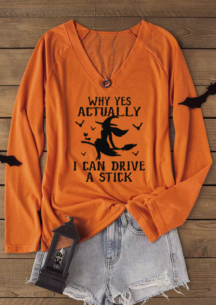 

T-shirts Tees Halloween Why Yes Actually I Can Drive A Stick T-Shirt Tee in Orange. Size: L,M,,XL