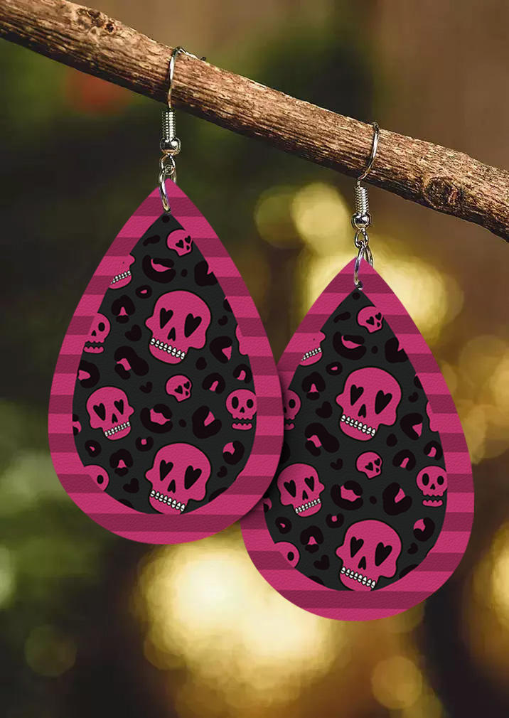 Halloween Skull Leopard Love Heart Striped Water Drop Earrings