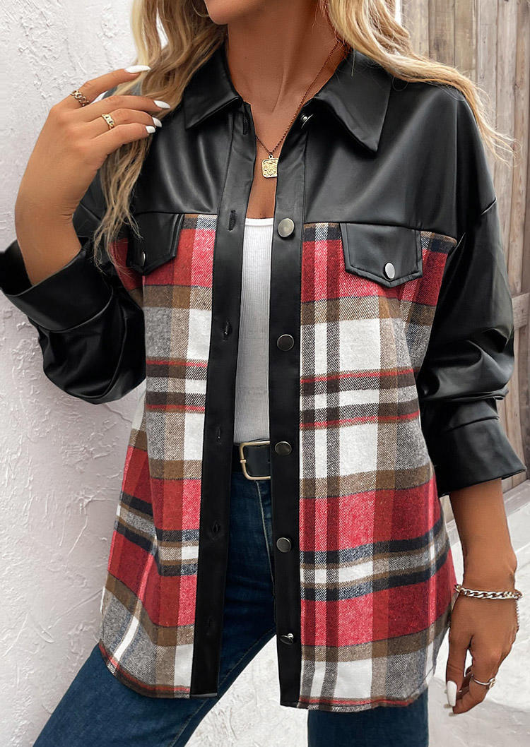 

Coats Plaid Button Fake Pocket Turn-Down Collar Coat in Multicolor. Size: L,M,,XL
