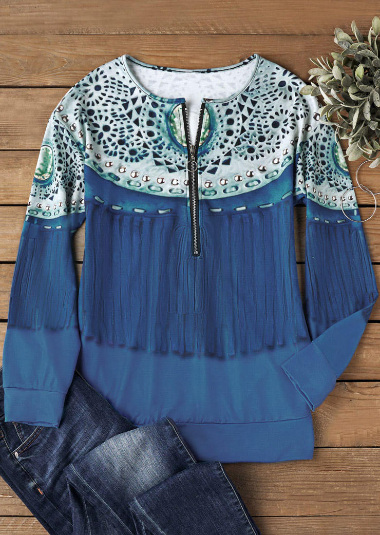 

Sweatshirts Zipper Collar Fake Tassel Sweatshirt in Multicolor. Size