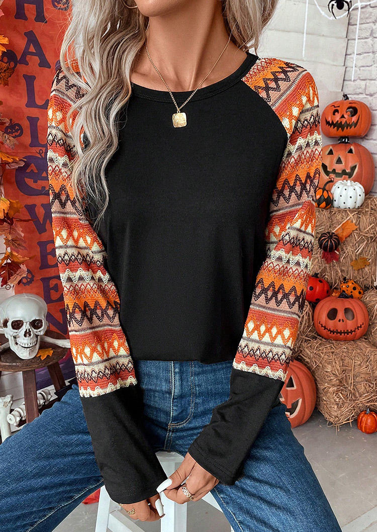 Halloween Abstract Graphic Raglan Sleeve Blouse