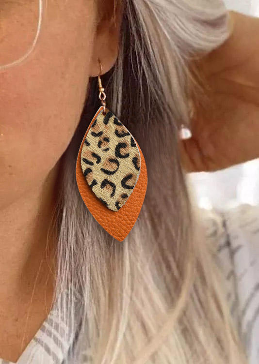 

Earrings Leopard Double-Layered PU Leather Earrings in Orange. Size