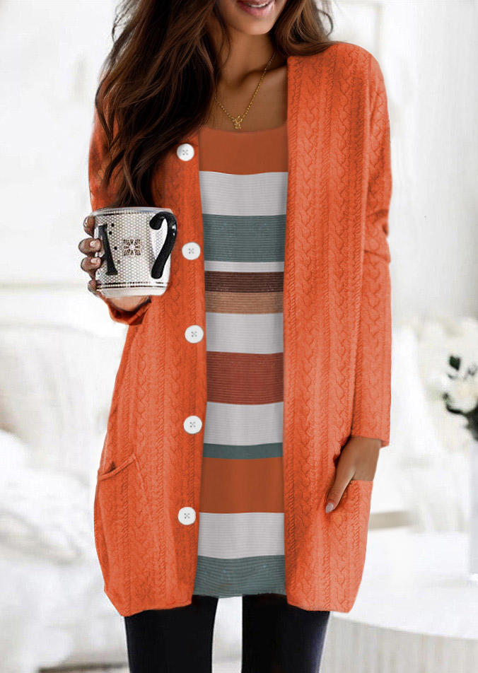 

Mini Dresses Striped Jacquard Pockt Button Fake Two-Piece Mini Dress in Multicolor. Size: L,M,,XL