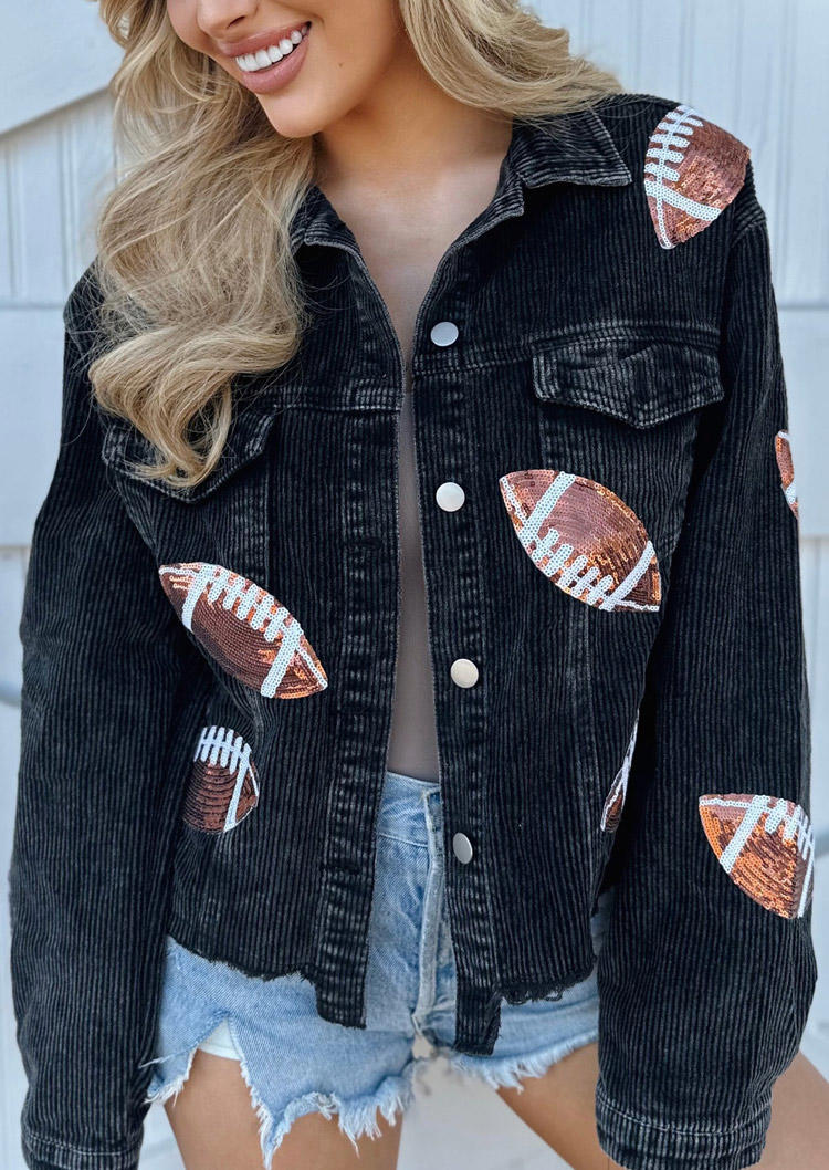 

Jackets Sequined Football Soccer Corduroy Jacket in Black. Size: L,M,,XL