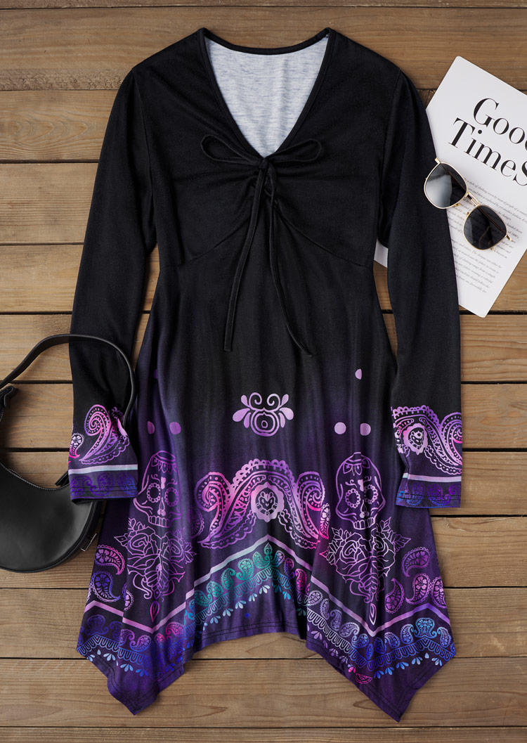 

Mini Dresses Halloween Gradient Skull Paisley Ruffled Irregular Hem Mini Dress in Multicolor. Size: L,M,,XL