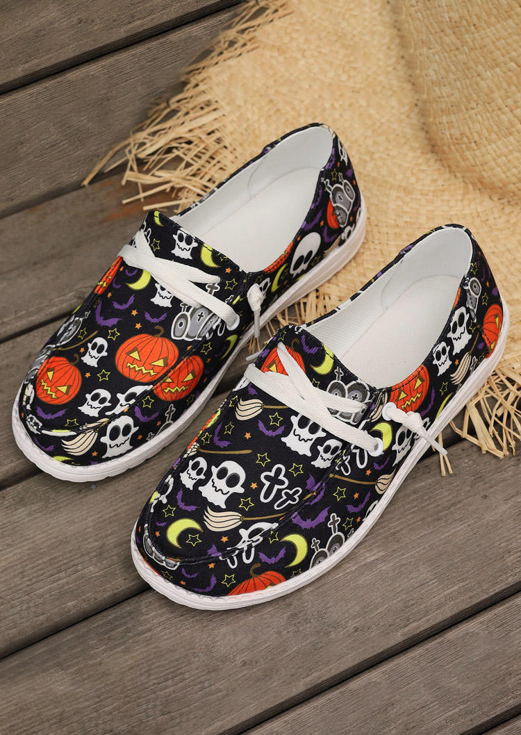 

Sneakers Halloween Pumpkin Face Bat Ghost Slip On Flat Sneakers in Multicolor. Size: ,39,40