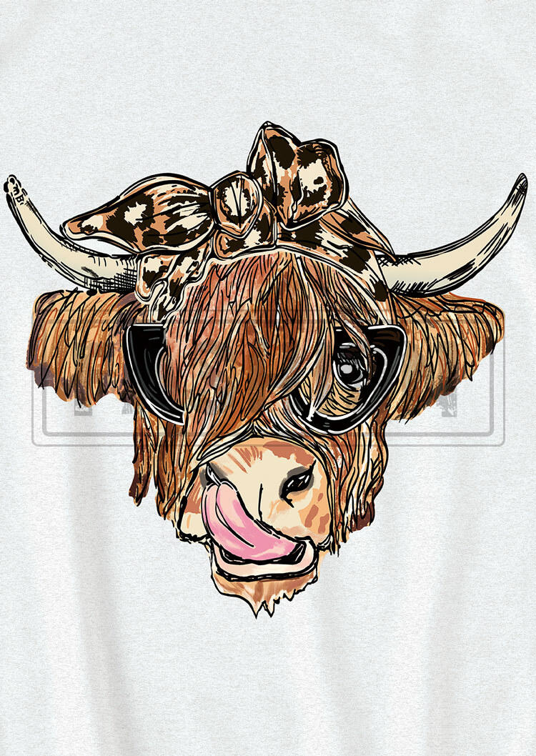 Highland Cattle Leopard Pullover Sweatshirt - White