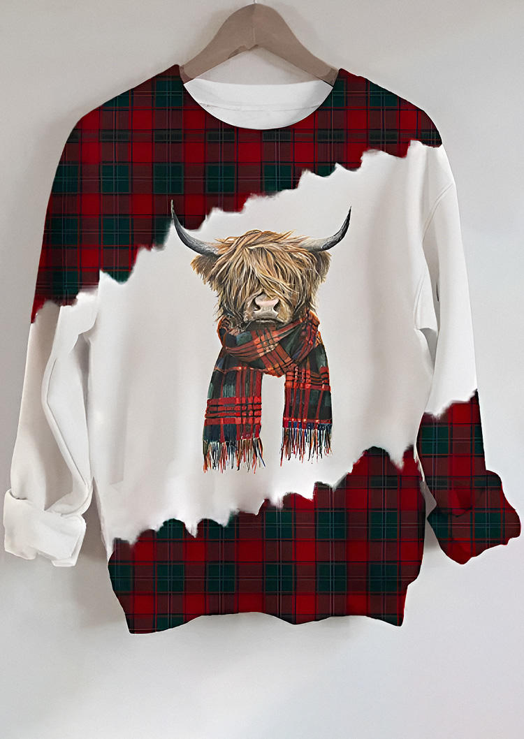 

Sweatshirts Highland Cattle Buffalo Plaid Pullover Sweatshirt in Multicolor. Size: L,M,,XL