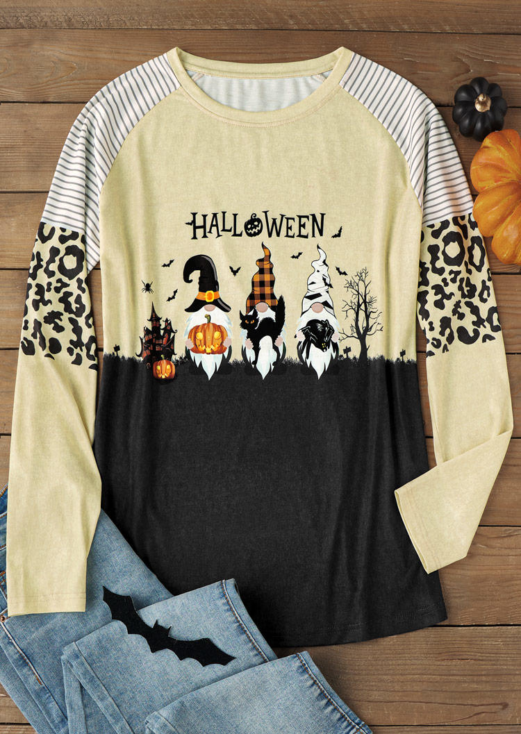 

T-shirts Tees Halloween Gnomies Pumpkin Face Plaid Leopard T-Shirt Tee in Multicolor. Size: L,M,,XL
