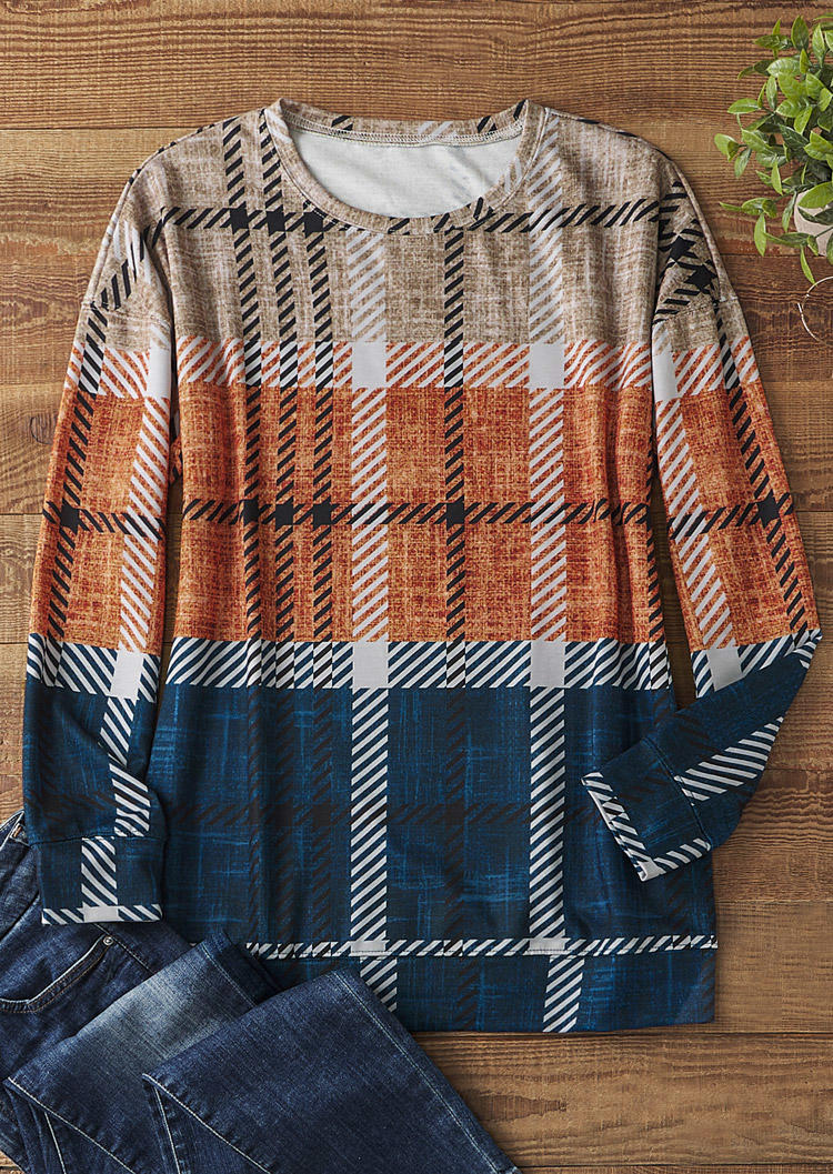 

Sweatshirts Classic British Plaid Color-Blocked Striped Sweatshirt in Multicolor. Size: 2XL,3XL,L,M,,XL