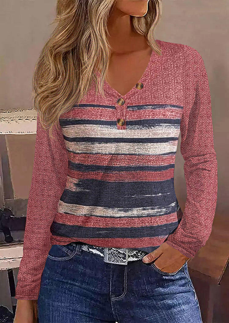 Abstract Graphic Button V-Neck Blouse
