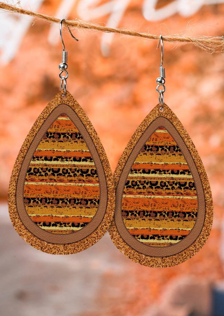 Fall Autumn Leopard Serape Striped PU Leather Earrings