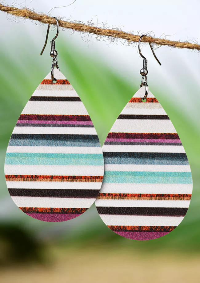 Colorful Striped Leather Water Drop Earrings