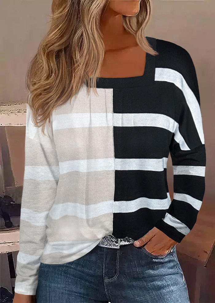 

Blouses Color Block Striped Square Collar Blouse in Multicolor. Size: L,M,,XL
