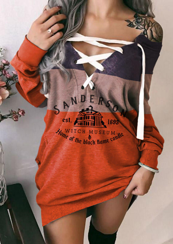 

Sweatshirt Dresses Halloween Home Of The Black Flame Candle Color Block Lace Up Sweatshirt Dress in Multicolor. Size: L,M,,XL