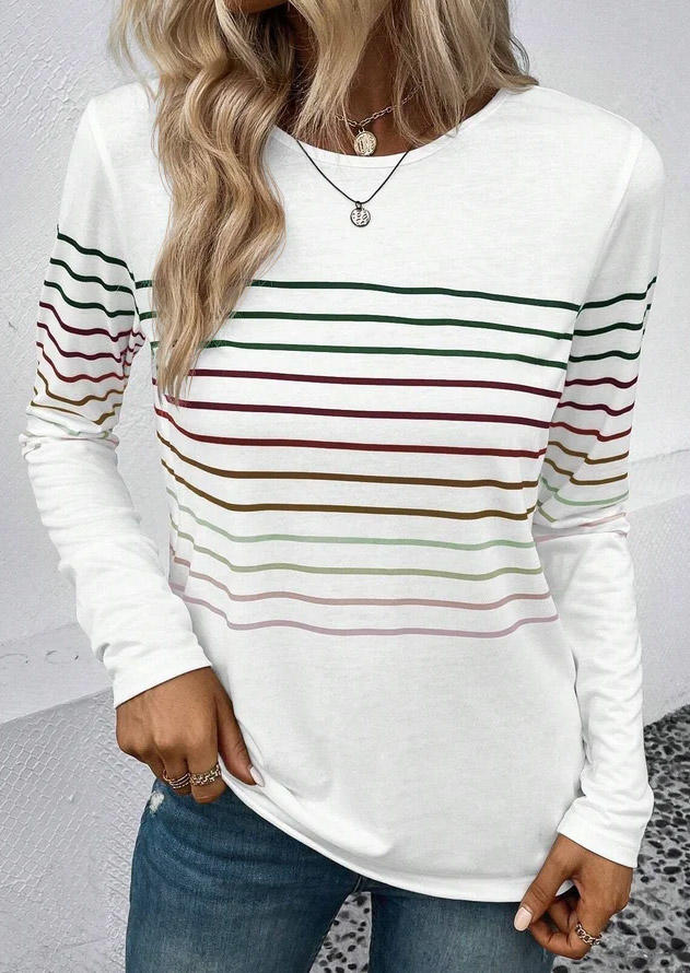 Ombre Striped Stylish Tunic Blouse - White