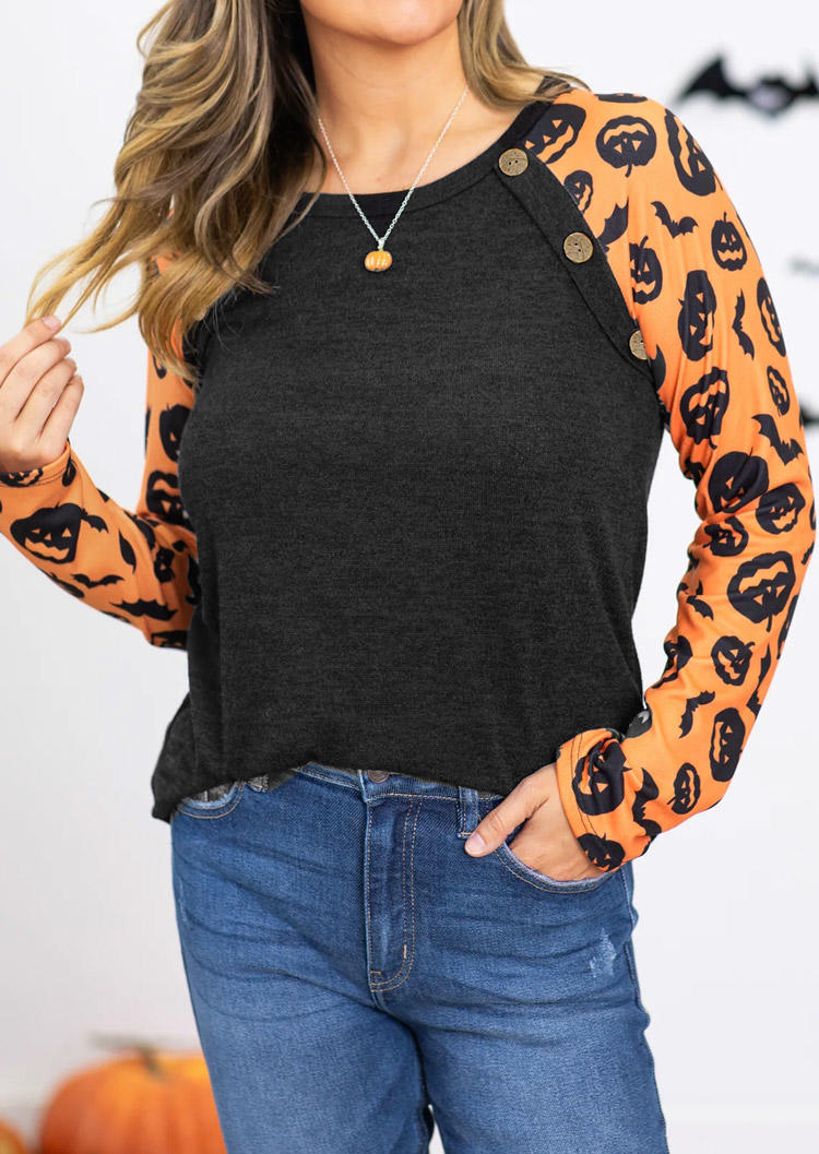 

Blouses Halloween Pumpkin Face Bat Raglan Sleeve Blouse - Dark Grey in Gray. Size: L,M,,XL