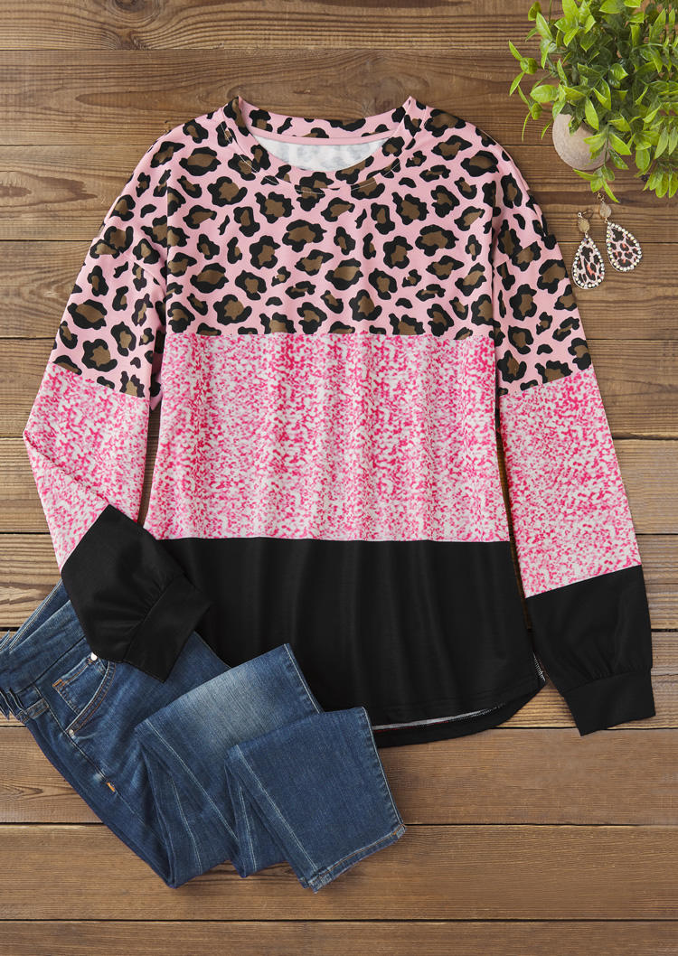 

Sweatshirts Leopard Color-Blocked Long Sleeve Sweatshirt in Multicolor. Size