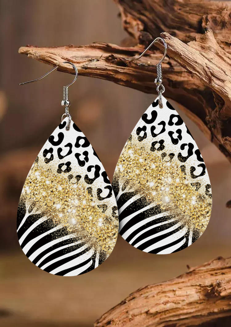 

Earrings Zebra Striped Leopard Glitter Water Drop Earrings in Multicolor. Size